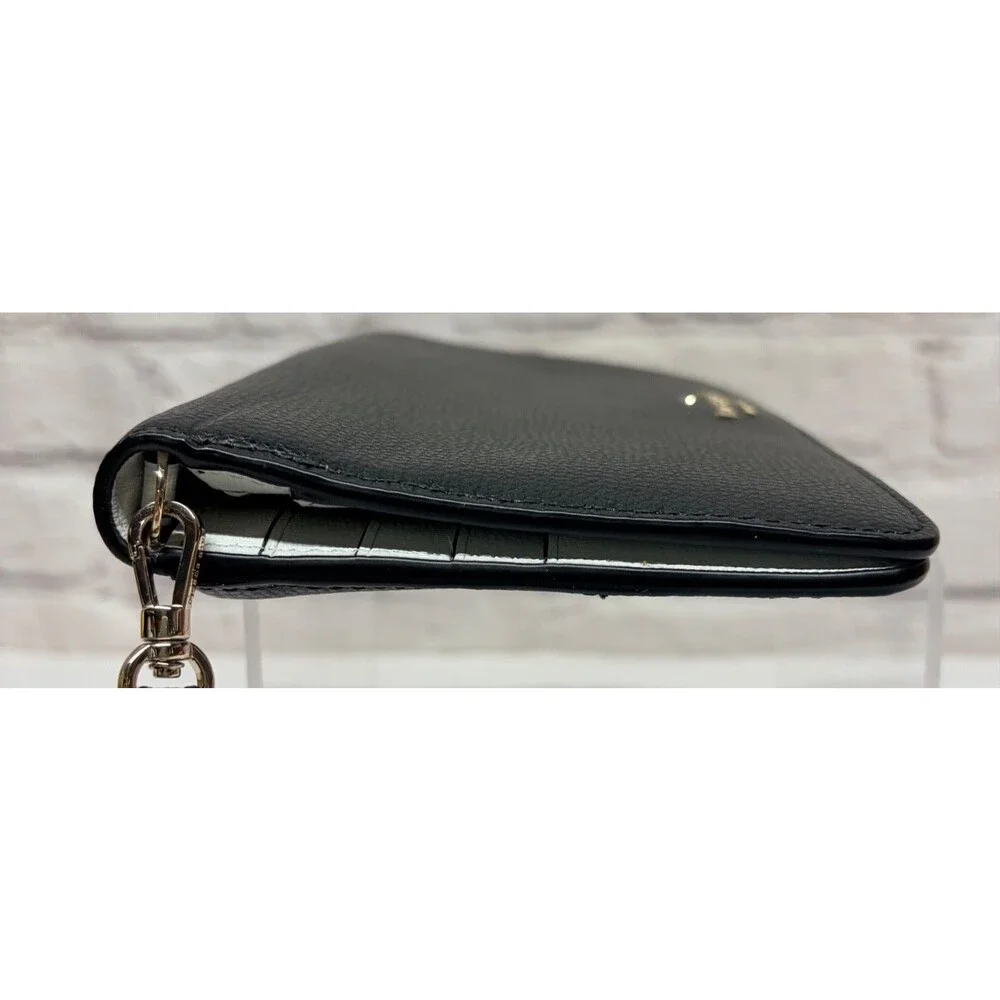 Kate Spade Large Slim Bifold Wallet Check Book Wristlet Pebbled Leather Black